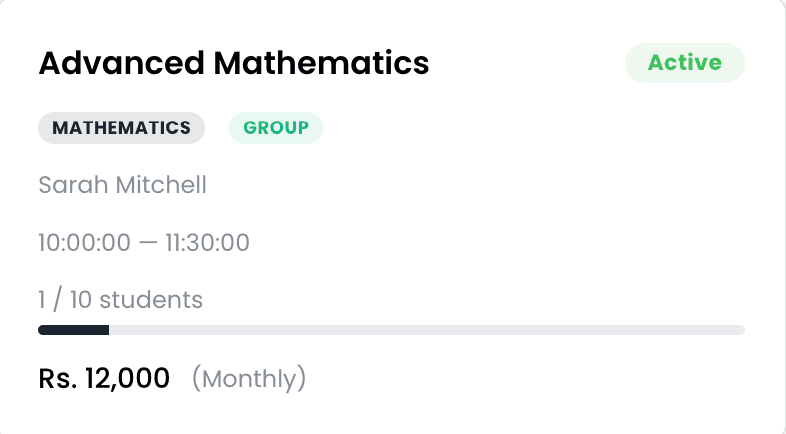 EdTech Global course card showing Advanced Mathematics group class
